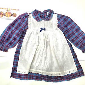 Robe chasuble vintage des années 80 pour petite fille à carreaux à carreaux tartan coloré classique espagnol britannique Cottagecore bébé fille 18-24 mois 2T