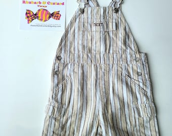 Vintage 90s Summer Neutral Striped Dungarees Toddler Retro Boy Girl Summer Romper Beach Shorts Shortalls 12-18 months