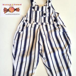 Vintage Summer Dungarees 90s Baby Boy Girl Striped Beach Sailor Summer Bubble Romper 1990s Denim Overalls Cotton 3-6 months