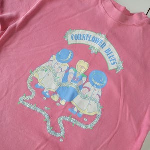 Vintage 90s Girls Pink T Shirt &#39;Cornflower Blues&#39; Cottagecore Vintage Age 7-8 and 8-9 Years