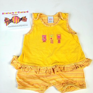 90s Vintage Baby Dress/ Romper Mustard Colourful Summer 1990s Vintage Dress for Baby Girl 3-6 Months New Baby