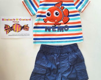 Retro Finding Nemo Baby Shorts & T Shirt for Boy Girl Unisex Neutral Y2K Disney Shorts Summer Outfit 3-6 months