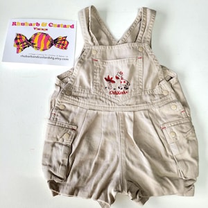 Vintage Osh Kosh B&#39; Gosh Baby Short Dungarees Cargo Safari Embroidered Overalls Neutral Baby Boy Girl Romper New Baby 3-6 months