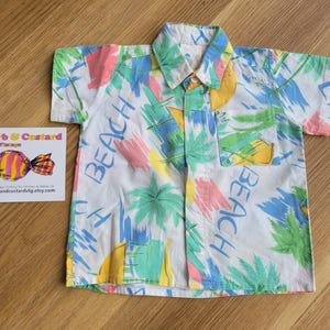 Retro 90s Toddler Summer Shirt for Baby Boy Tee Colourful Kids Tiki Shirt T-Shirt Vintage Beach  18-24 months