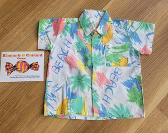 Retro 90s Toddler Summer Shirt for Baby Boy Tee Colourful Kids Tiki Shirt T-Shirt Vintage Beach  18-24 months
