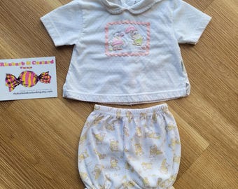 Baby Girl&#39;s Retro Teddy Bear Outfit Vintage 90s Top and Bloomer Shorts for Baby Girl 3-6 months New Baby