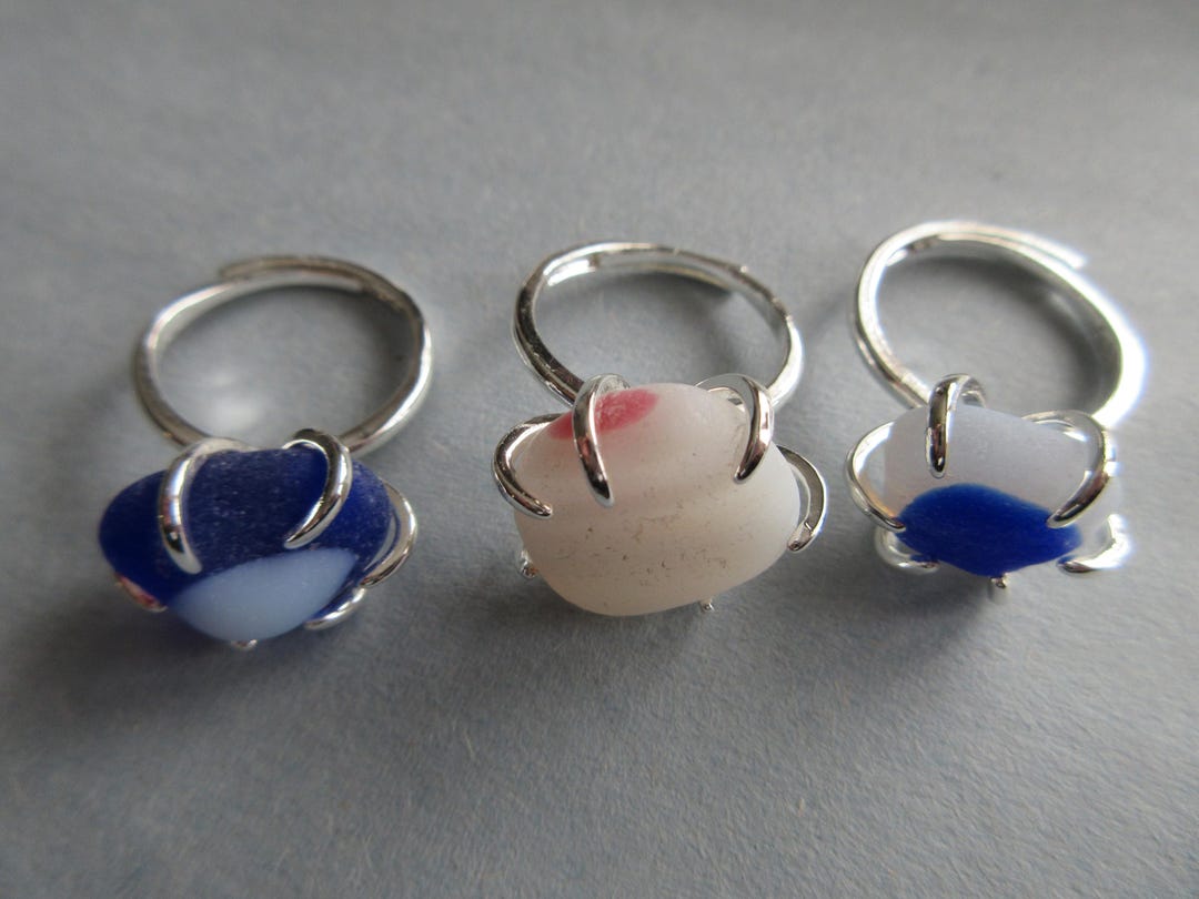 Choose One - RARE Sea Glass Rings -cobalt Blue and White Sea Glass ...
