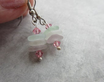 RARE COLORS - Stacked Sea Glass Earrings-Beach Glass Earrings - Dangle Earrings -Genuine Sea Glass from Prince Edward Island- Ocean Jewelry