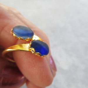 Blue Sea Glass - Double Ring - Beach Glass Ring -Beach Glass Jewelry - Ocean Jewelry Cobalt Blue Ring - Sea Glass Gift - Authentic Sea Glass