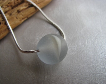 Handmade Genuine Sea Glass Gray and White Marble Pendant -Sea Glass Marble- Pure Beach Glass Marble - Ocean Gift of the Sea