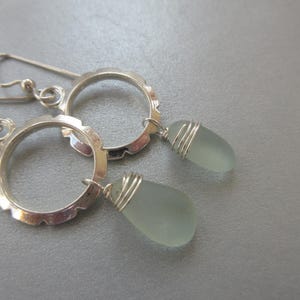 Seafoam Sea Glass Drop Earrings - Beach Glass - Silver Plated Hoop Earrings - Sea Glass Jewelry - Dangle Nautical Earrings - Pure Sea Glass