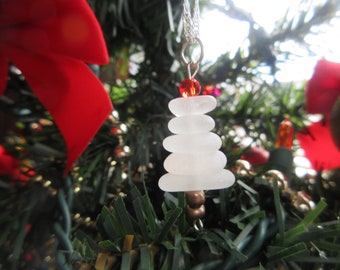 Genuine Beach Glass Necklace Jewelry-Christmas Tree Pendant - Holiday Tree - Eco Friendly Necklace -Holiday Gift - Beach Glass Tree