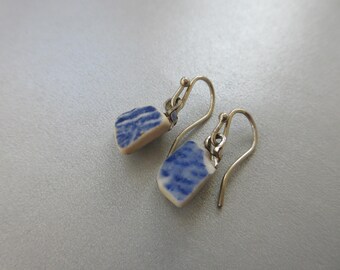Authentic Sea Glass -Blue Ceramic Earrings - Sea Glass Jewelry - Ocean Jewelry Sea Glass Gifts of the Sea - Genuine Ceramic from the Beach
