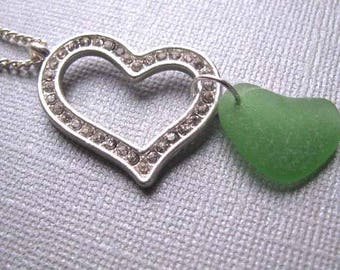 Valentine Heart Seaglass Jewelry - Ocean Jewelry Green Pendant - Heart Pendant - Pure Sea Glass Pendant - Sea Glass Necklace - PEI