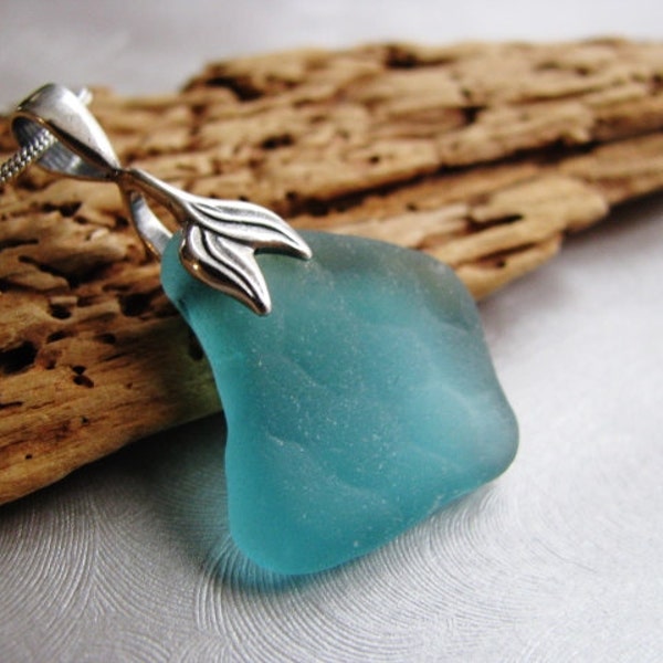 Statement Rare Turquoise Sea Glass Necklace - Small Beach Glass Necklace - Beach Glass Jewelry