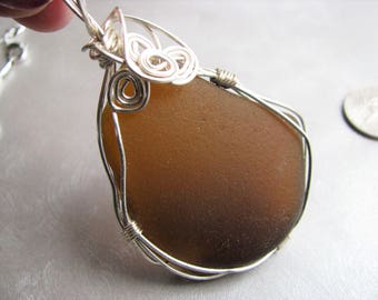 Authentic Brown Large Sea Glass - Statement Pendant - Beach Glass Pendant - Genuine Ocean Jewelry Pendant Necklace - Sea Glass Gifts