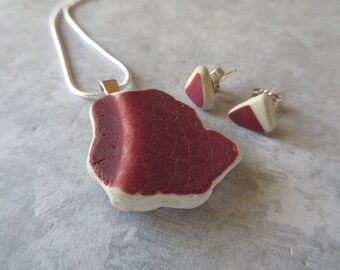 Red Showstopper Ceramic Necklace and Stud Earring Set-Sea Glass Jewelry-Beach Glass Jewelry-Ocean Set -Star Seller