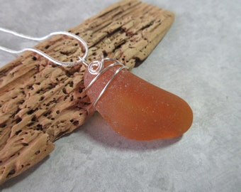 RARE Handmade Gift Honey Brown Sea Glass - Authentic not Fake Sea Glass Necklace - Beach Glass Ocean Jewelry -Large Sea Glass