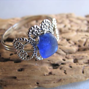 Authentic Sea Glass -Filigree Sea Glass Ring - Cobalt Blue Sea Glass - Beach Glass Ring - Sea Glass Jewelry - Prince Edward Island Sea Glass