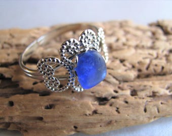 Authentic Sea Glass -Filigree Sea Glass Ring - Cobalt Blue Sea Glass - Beach Glass Ring - Sea Glass Jewelry - Prince Edward Island Sea Glass