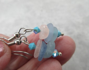 RARE COLORS - Stacked Sea Glass Earrings-Beach Glass Earrings - Dangle Earrings -Genuine Sea Glass from Prince Edward Island- Ocean Jewelry