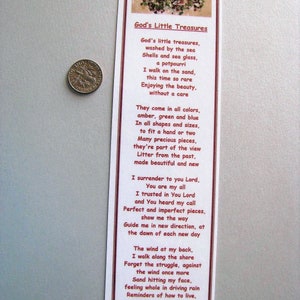 Laminated Bookmark,Gods Little Treasures,Sea Glass Song, Sea Glass Bookmark, Handmade Bookmark,Spiritual Bookmark, Original Song Bookmark