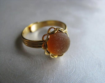 Brown Sea Glass Gold Plated Ring - Beach Glass Ring - Sea Glass Ring - Beach Glass Jewelry - Ocean Jewelry Gifts of the Sea - Pure Sea Glass