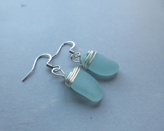 Aqua Blue - Soft Blue Sea Glass Earrings-Sea Glass- Beach Glass-Prince Edward Island Sea Glass-Pure Sea Glass-Ocean Jewelry Gifts of the Sea