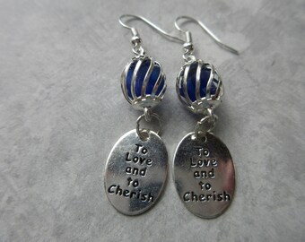 Wedding Cobalt Blue Beach Glass Earrings - To Love and to Cherish -Caged Ball Earring- Beach Glass Jewelry-Holiday Gifts - Mermaid Tears PEI