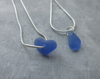 Cornflower Blue Sea Glass Heart Necklace-Simple Elegance Necklace-Ocean Jewelry Gifts-RARE  Cornflower