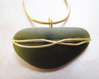 Sea Glass Pendant -  Olive Green Beach Glass Pendant - Genuine Sea Glass from Prince Edward Island - Ocean Jewelry Gift