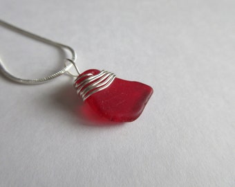 Mothers Day Sale - Small Impressive Genuine Red Seaglass - Red Sea Glass Jewelry - Holiday Necklace - Sea Glass-Prince Edward Island Glass