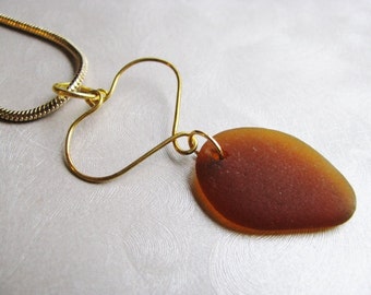 Handmade Jewelry Wire Heart - Brown Sea Glass Pendant - Beach Glass Pendant - Prince Edward Island Sea Glass - Ocean Gifts of the Sea