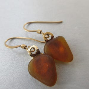 Sea Glass Earrings - Beach Glass Earrings - Amber Brown - Dangle Earrings - Ocean Jewelry Gifts of the Sea - Authentic Pure Sea Glass Gifts
