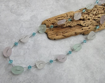 Seaglass Jewelry-Pastel Sea Glass Necklace - Amethyst, Seafoam and White Beach Glass Necklace -Minimalist Necklace- Genuine Sea Glass