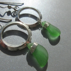 Sea Glass Drop Earrings - Kelly Green Beach Glass - Sea Glass Jewelry - Ocean Jewelry Gifts of the Sea - Authentic Genuine Pure Sea Glass
