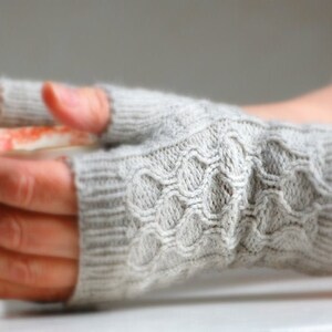 PDF Knitting Pattern, Cable Fingerless Mitts, Sport Weight Yarn image 2