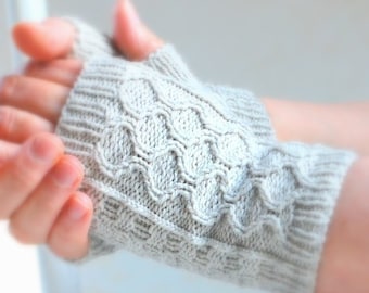 PDF Knitting Pattern, Cable Fingerless Mitts, Sport Weight Yarn