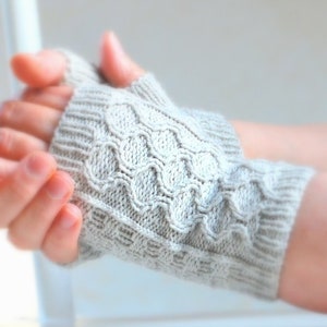 PDF Knitting Pattern, Cable Fingerless Mitts, Sport Weight Yarn image 1