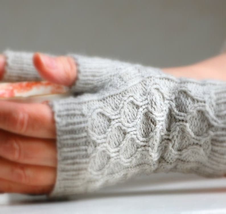 PDF Knitting Pattern, Cable Fingerless Mitts, Sport Weight Yarn image 2