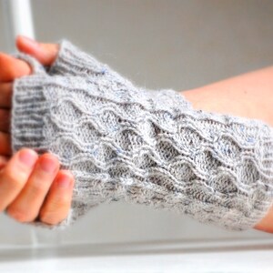 PDF Knitting Pattern, Cable Fingerless Mitts, Sport Weight Yarn image 6