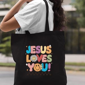 Jesus Loves You Tote Bag, Churche Tote Bag, Christian Tote Bag, Religious Tote Bag, Bible Verse Tote Bag, Religious Gift Tote Bag