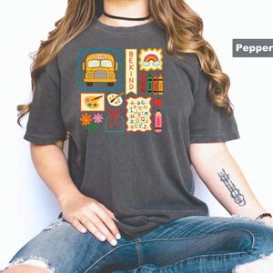 Comfort Colors Trendy Teacher Shirt, Colorful Doodle Back To School Shirt, Preppy Coquette School T-shirt, Girly Pink Bow Tee, Teacher Gifts