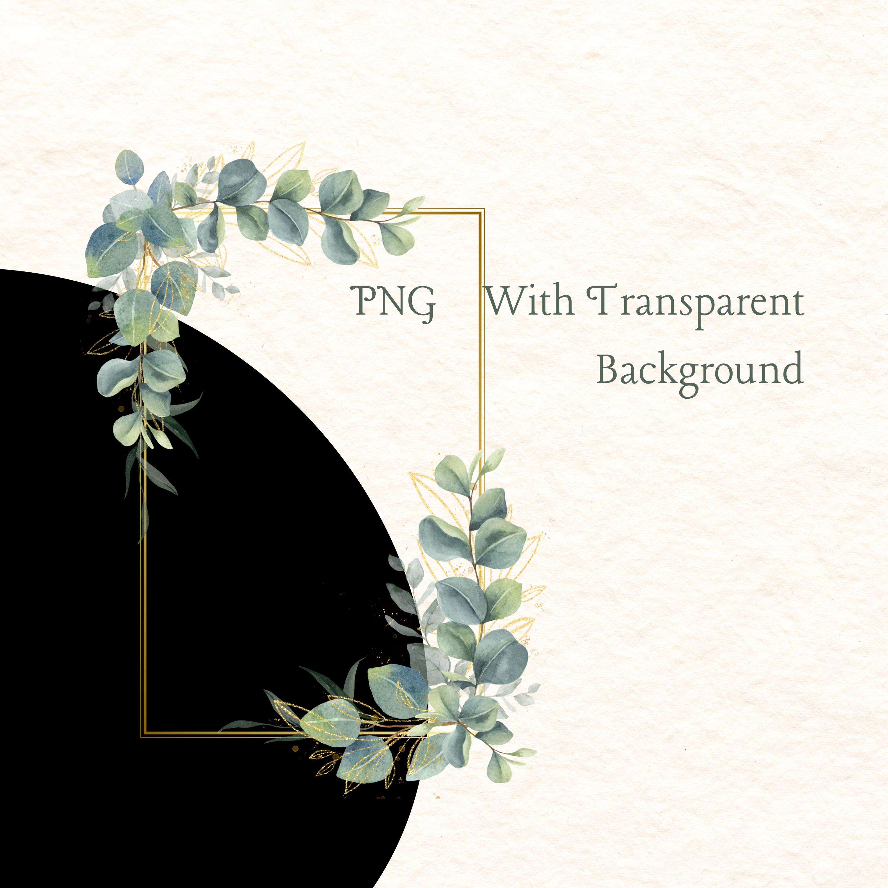 Eucalyptus and Gold Frame Clipart, Green Leaves Garland PNG, Greenery ...