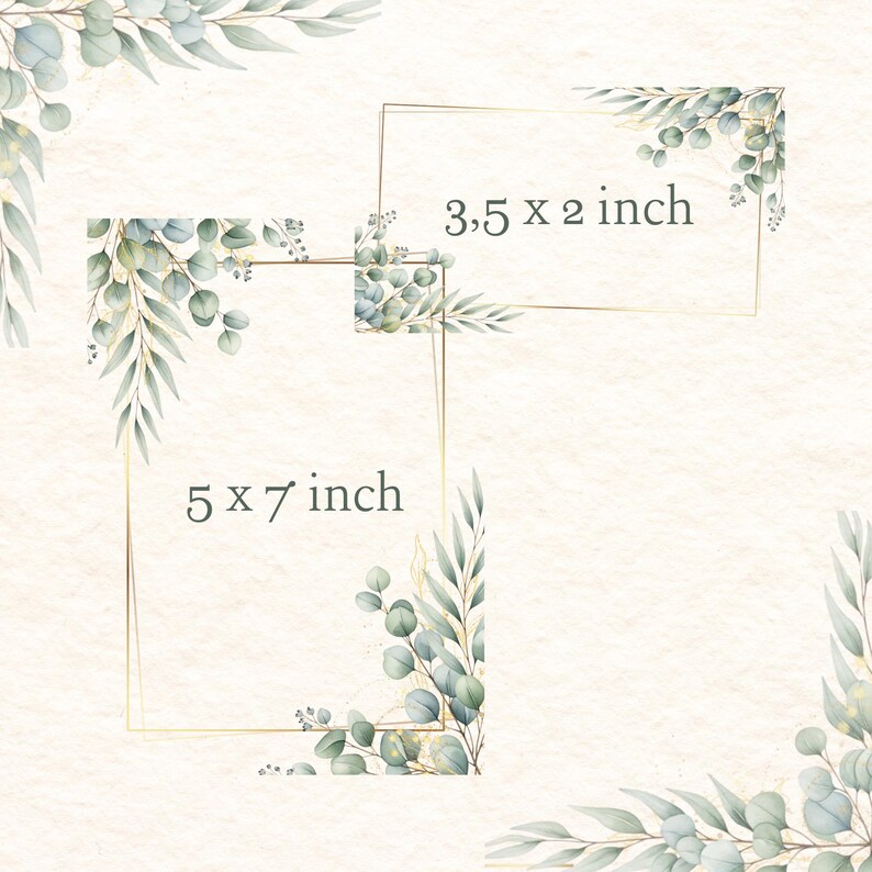 Gold Eucalyptus Border PNG – Watercolor Green Leaves Clipart Frame, DIY ...