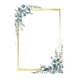 Clipart acquerello di eucalipto e cornice dorata, bordo verde, ghirlanda di foglie verdi morbide, clipart di nozze, invito fai da te, png trasparente