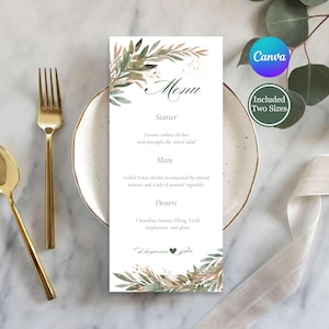 Szablon menu weselnego na jesień, karty menu weselnego na jesień, edytowalny projekt menu eukaliptusa, pobierz wydrukowane menu kolacji #SOFI
