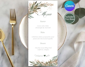 Eucalyptus Fall Wedding Menu Template: Printable Dinner Menu (Digital Download)