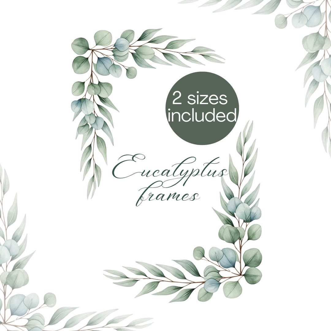 Watercolor Eucalyptus Frame Clipart PNG – Green Leaves Botanical Border ...