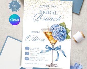 Blue Hydrangea Bridal Brunch Invitation: Champagne Floral (Digital Download)